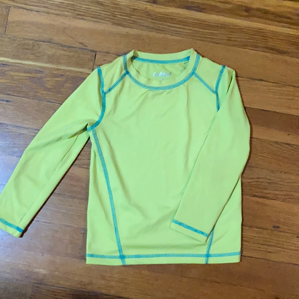long sleeve swim shirt, lime green w blue stitches